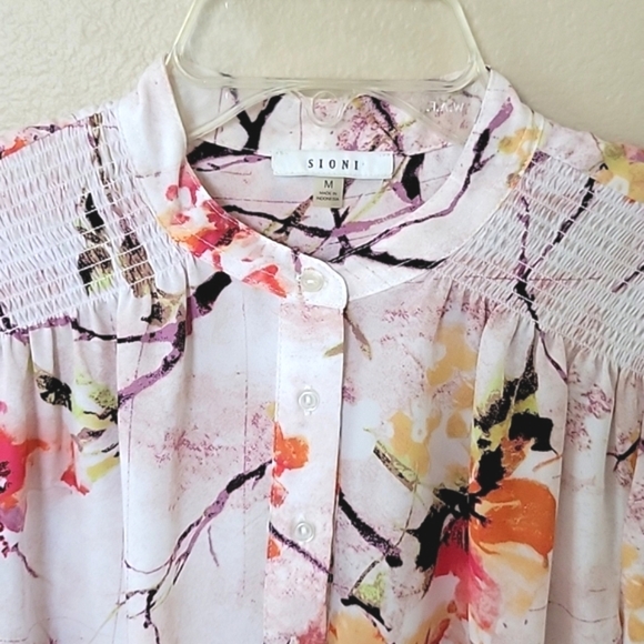 Sioni Womens Pink Floral Button Down Blouse - Size Medium - Picture 4 of 7